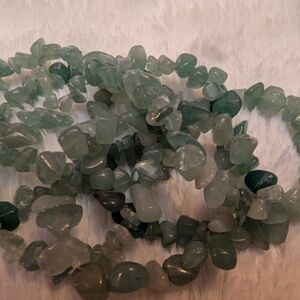 34" green natural stone necklace. String young natural jade chips